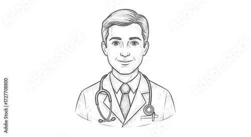 Professional Male Doctor Wearing Stethoscope and Lab Coat.