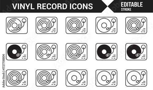 Music record and turntable vector symbol pack for classic sound illustration