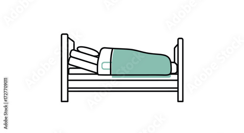 Person sleeping peacefully in a bed under a teal blanket.