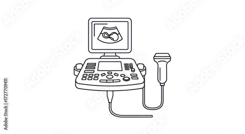Ultrasound Machine with Screen Displaying Fetus Image Medical Diagnostic Equipment.
