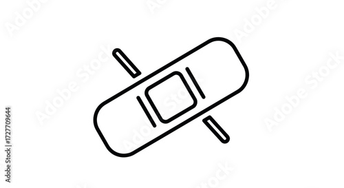 Simple Black Line Art Band-Aid Icon.