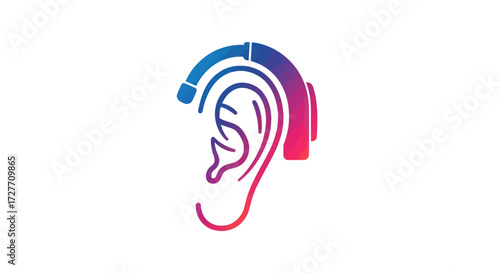 Colorful Illustration of an Ear with Hearing Aid Device.