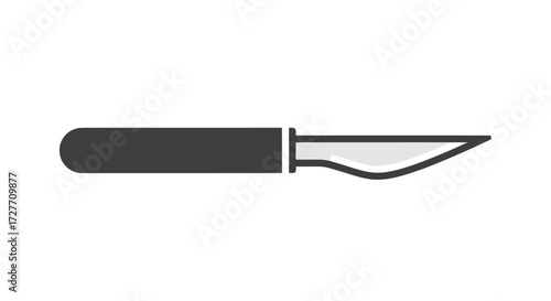 A sharp pointed scalpel with a dark handle and metallic blade.