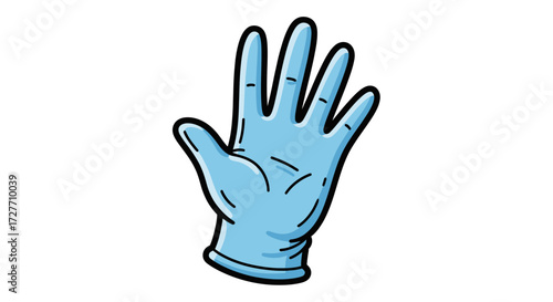 Single Blue Protective Medical Glove Cartoon Illustration.