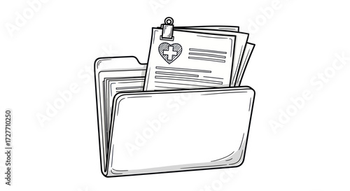 Hand-drawn Medical File Folder Containing Patient Health Records.