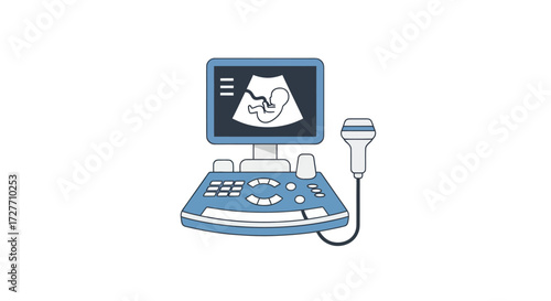 Medical Ultrasound Machine Displaying Fetal Sonogram Image.