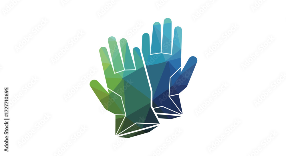 Obraz premium Geometric Polygonal Design of Two Blue and Green Gloves.