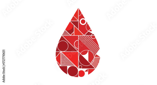 Abstract Red Blood Drop with Geometric Shapes and Lines.