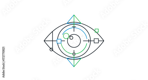 Geometric Eye Illustration with Abstract Shapes and Lines.