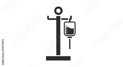 Simple Black and White Medical IV Drip Stand Icon.