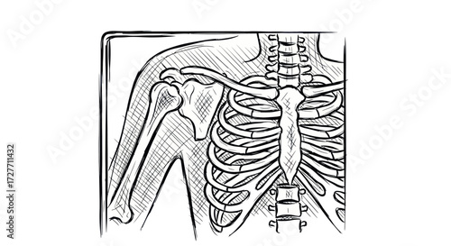 Anatomical Illustration of the Human Shoulder Rib Cage and Upper Spine.