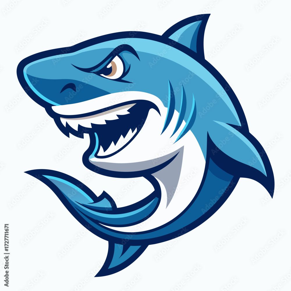 Obraz premium An illustration of an angry shark showing its sharp teeth with its mouth wide open illustrated furious shark logo mascot