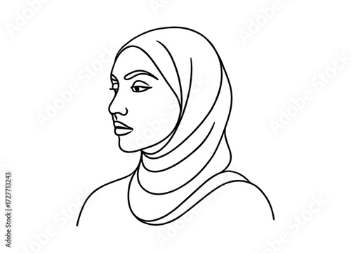 Elegant minimalist portrait of a woman in a hijab