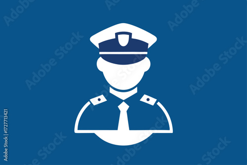 Faceless police officer in white uniform stands confidently against the deep blue backdrop nicely