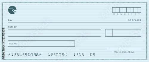 Empty money cheque. Bank check. check book template with pattern and blank fields. Currency payment coupon, US dollar check background.