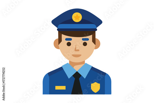 A police officer stands smiling in his blue uniform with a badge and hat
