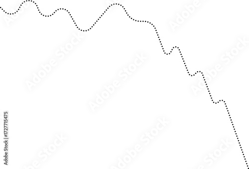 Rounded dotted line chart with an arrow-like graph showing a falling trend, illustrating a decrease in data points.