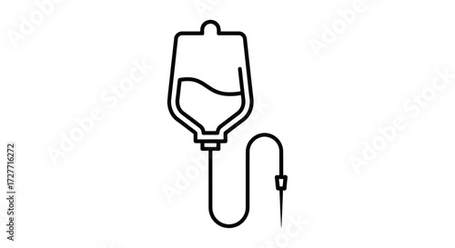 Medical IV Drip Bag Icon with Fluid and Tube.