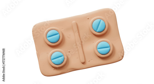 Blister Pack of Four Light Blue Pills.