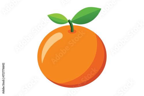 A single orange fruit with green leaves sitting alone on a pure white background