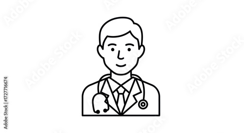 Professional Male Doctor Avatar Icon with Stethoscope.