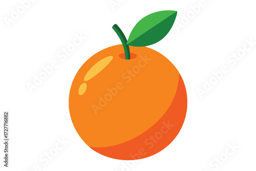 A vibrant orange with a verdant leaf appears against a clean white backdrop