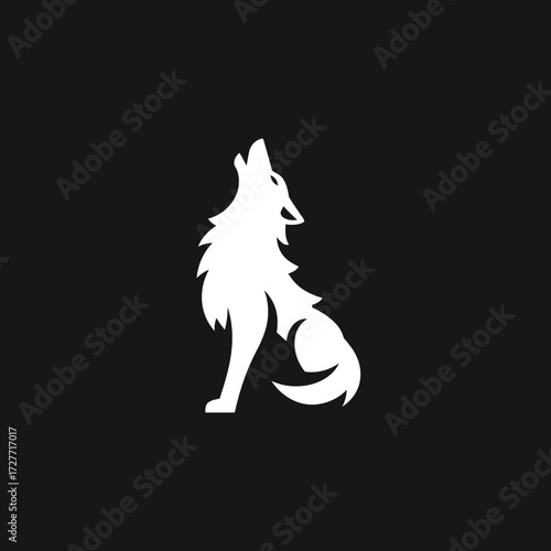 Simple white wolf silhouette on a black background
