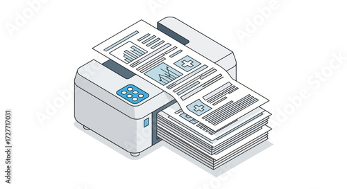 Multifunction Printer with Stacked Documents.