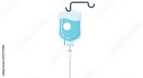 Medical IV Drip Bag with Blue Fluid Hanging.