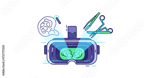 Virtual Reality Headset for Medical Training with Surgical Instruments and Ear Anatomy.