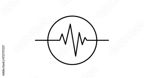 Black Line Art of an ECG Heartbeat Signal in a Circle.