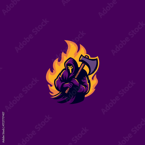 Hooded Figure with Axe in Flames