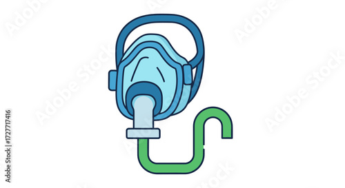 Blue Medical Oxygen Mask with Green Tube Illustration.