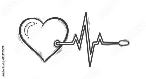 Heartbeat Line Art: Stylized Heart Connected to an EKG Rhythm.
