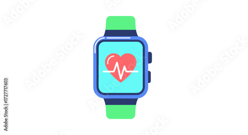 Colorful smartwatch with a heart rate monitor icon on its bright blue screen.