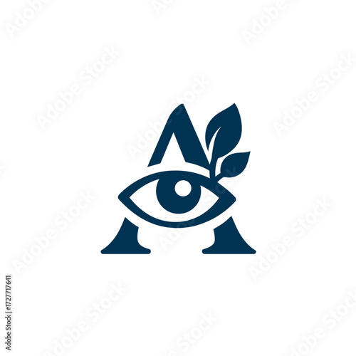 Eye and Letter A Logo with Leaves