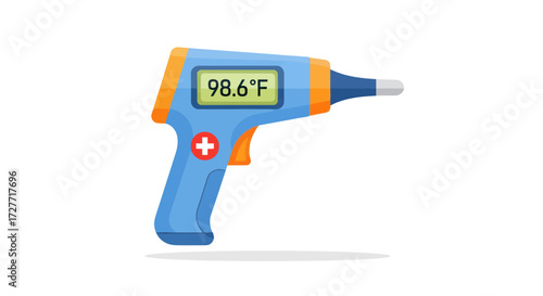 Blue and Orange Digital Infrared Thermometer Displaying Temperature.