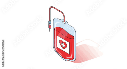 Blood Bag Illustration with Red Liquid and Heart Symbol for Medical Use.