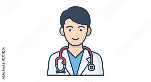 Friendly Male Doctor Wearing White Coat and Stethoscope.
