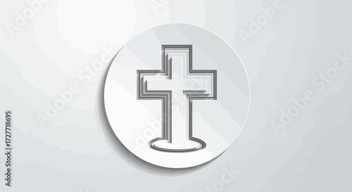 Simple White Christian Cross Icon on a Circular Button.
