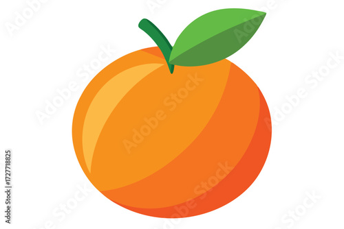 Cartoon orange with a leafy stem is brightly displayed on a white background