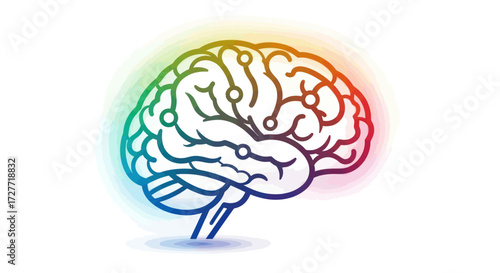 Colorful stylized illustration of a human brain with glowing connections.