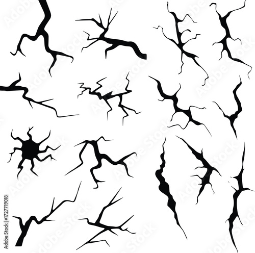 Ground cracks set and damaged wall texture vector