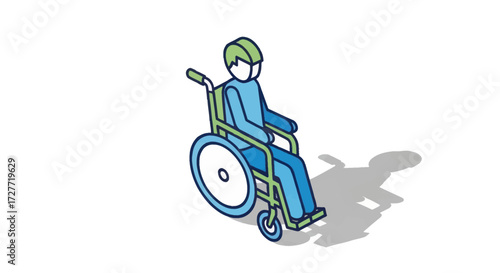 Isometric Illustration of a Person Seated in a Wheelchair Depicting Accessibility and Mobility.