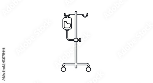 Medical IV Drip Stand with Bag and Tubing.