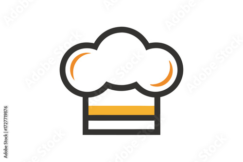 Chef's hat shows minimal outline with white fill and orange details on white background