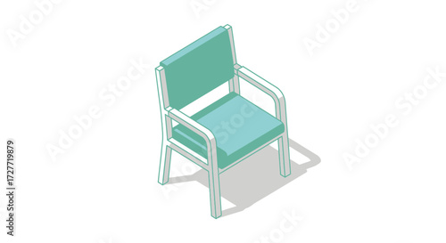 Isometric View of a Teal-Colored Armchair with Shadow.