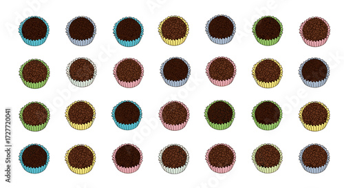Brazilian food: Flat illustration of brigadeiro candies neatly arranged on transparent background