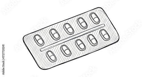 Blister Pack of Pills: Sketch Style Medical Treatment.