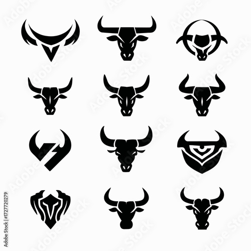 Black bull head icons in a grid on white background